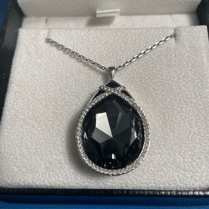 Swarovski rhodium plated dark grey crystal pendant necklace